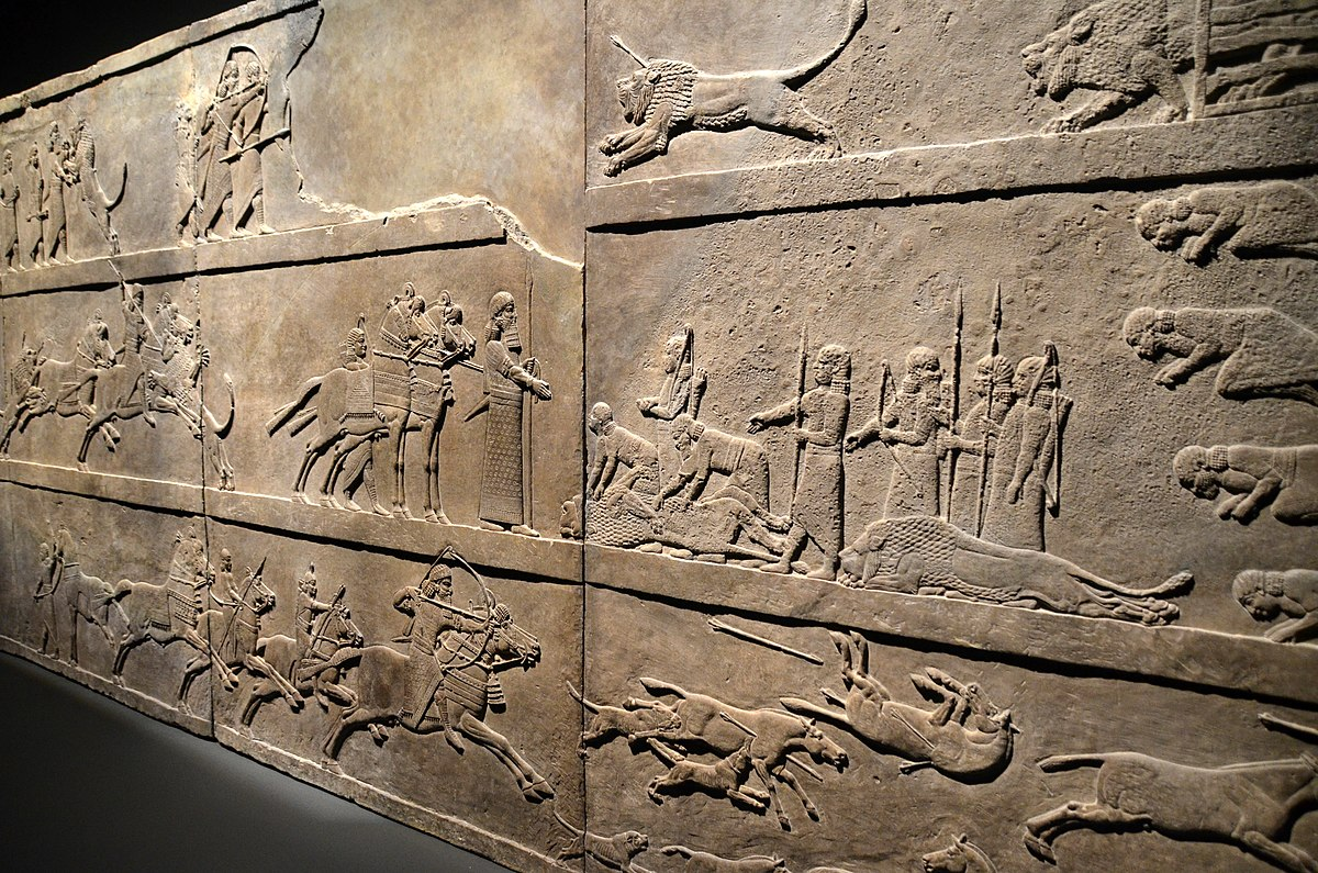 Relief der Löwenjagd von Assurbanipal (Assyrien ca. 650v.) im British Museum